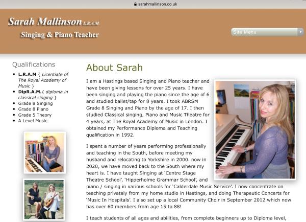 Sarah Mallinson Singing & Piano Teacher